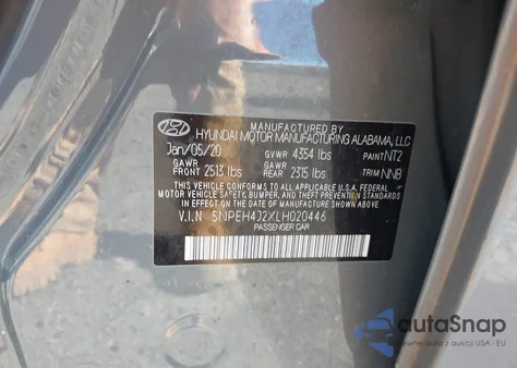 2020 Hyundai Sonata Limited из США, поврежденный, VIN 5NPEH4J2XLH020446